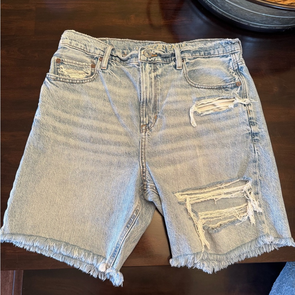 American Eagle Outfitters Light Blue Distressed Jean Shorts